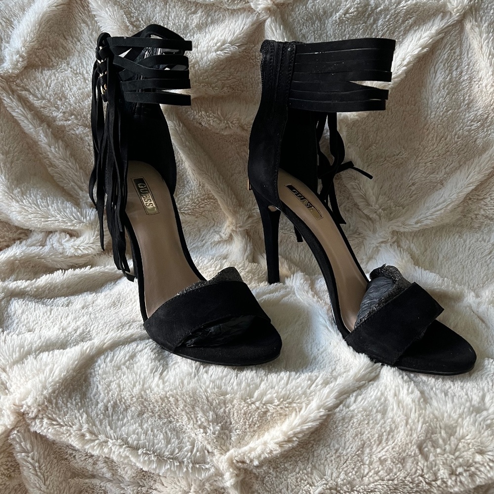 Black Suede Fringed Sandals